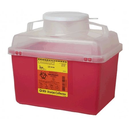 Sharps Container BD™ 11-1/2 H X 12-4/5 W X 8-4/5 D Inch 14 Quart Red Base / Clear Lid Vertical Entry Hinged Snap On Lid (1/EA 20/CS) by BD  ID 305480